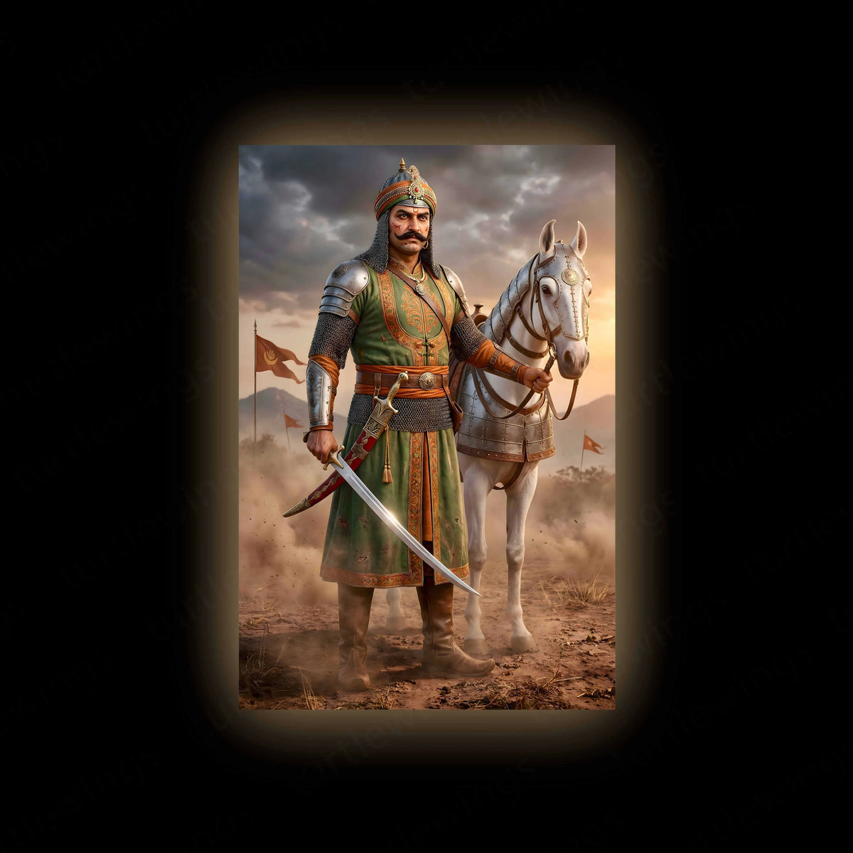 Maharana Pratap Metal Frame | Rajput Warrior Metal Poster | Metal Frame - TURTLEWINGS