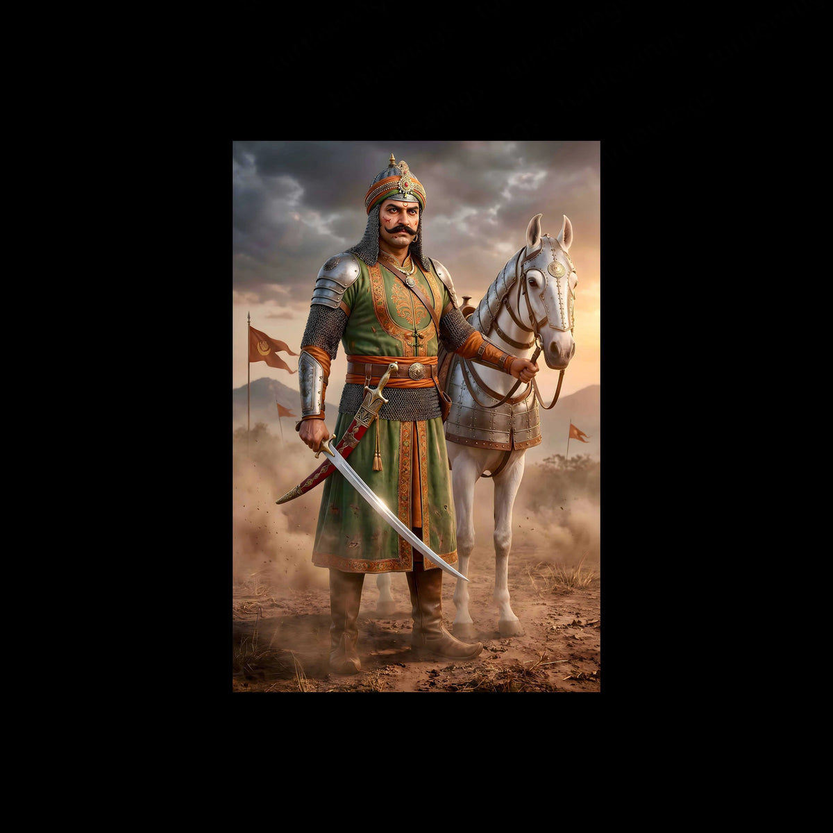 Maharana Pratap Metal Frame | Rajput Warrior Metal Poster | Metal Frame - TURTLEWINGS
