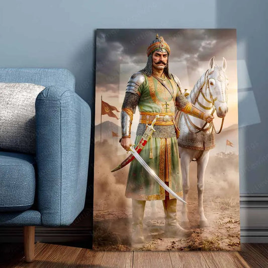 Maharana Pratap Metal Frame | Rajput Warrior Metal Poster | Metal Frame - TURTLEWINGS
