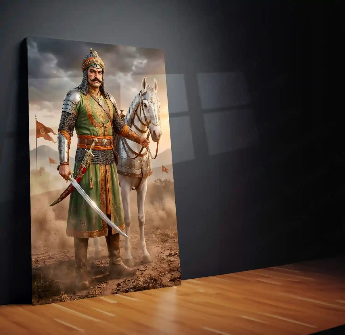 Maharana Pratap Metal Frame | Rajput Warrior Metal Poster | Metal Frame - TURTLEWINGS