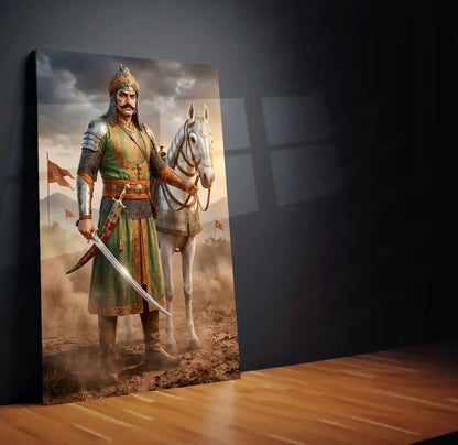 Maharana Pratap Metal Frame | Rajput Warrior Metal Poster | Metal Frame - TURTLEWINGS