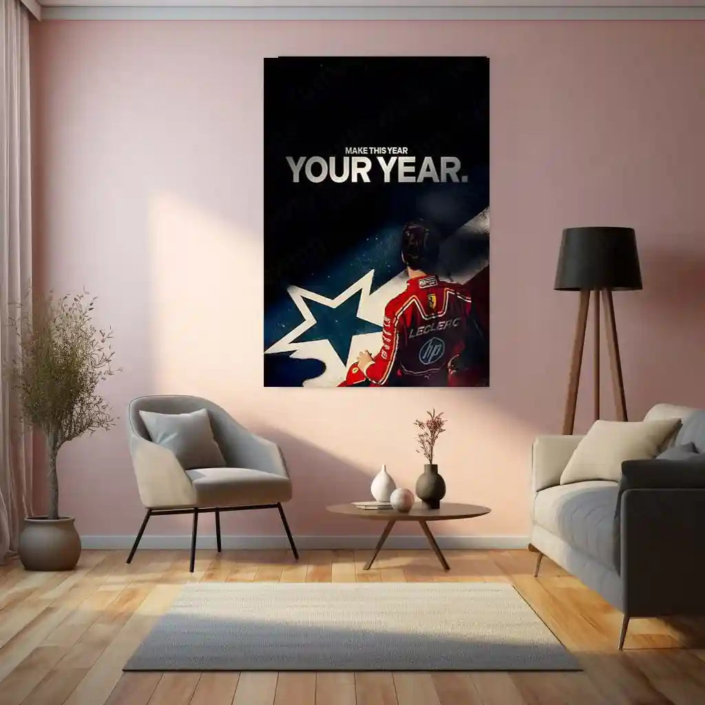 Quote Metal Poster | Charles Leclerc – Make This Year Your Year Metal Frame Ferrari F1 Motivation Wall Art | New Beginnings, Focus & Champion Mindset Quote Metal Poster - TURTLEWINGS 