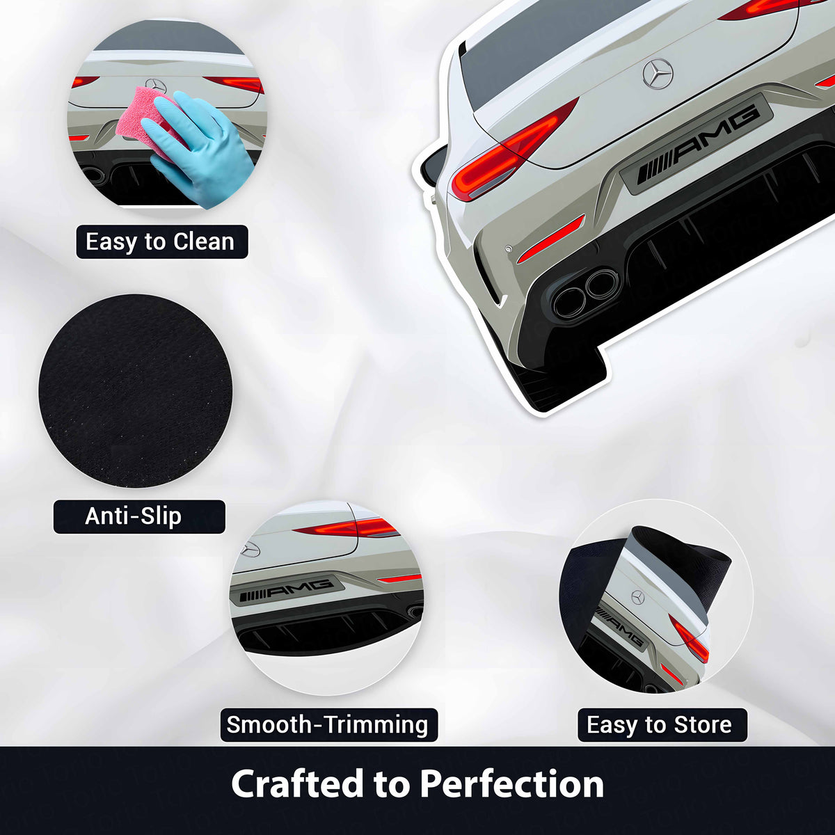 Mercedes-AMG Rear Design Floor Mat | Anti-Slip 3mm Absorbent Performance Car Flat Rug | Easy Clean Waterproof Automotive Floor Mat for Home, Office & Garage