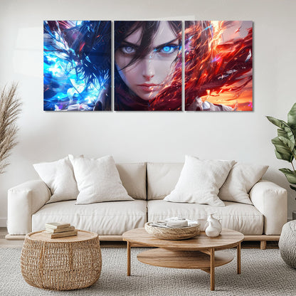 Anime Metal Poster Set of 3 | Mikasa Ackerman Dual Power Attack on Titan Triptych Wall Art