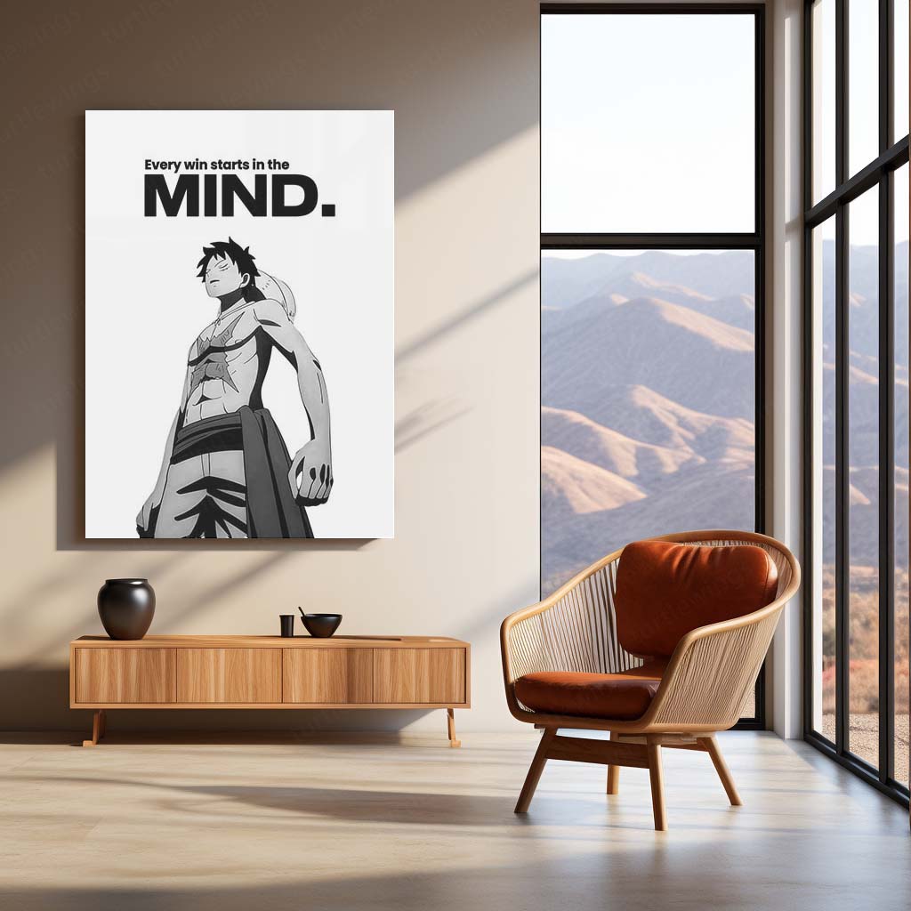 Anime Metal Poster | Luffy – Every Win Starts In The Mind Metal Poster Anime Motivation Wall Art | Mindset & Victory Metal Frame