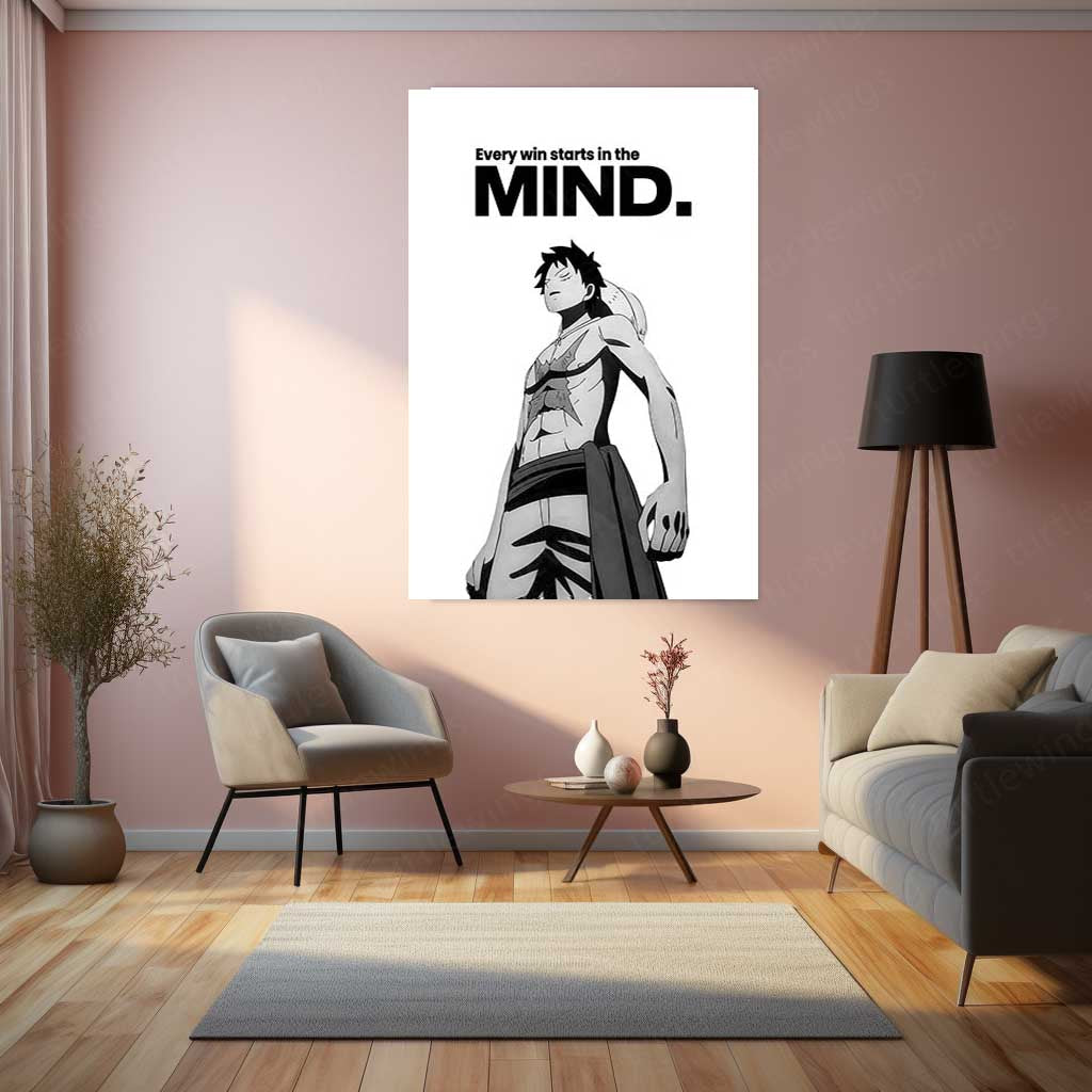 Anime Metal Poster | Luffy – Every Win Starts In The Mind Metal Poster Anime Motivation Wall Art | Mindset & Victory Metal Frame