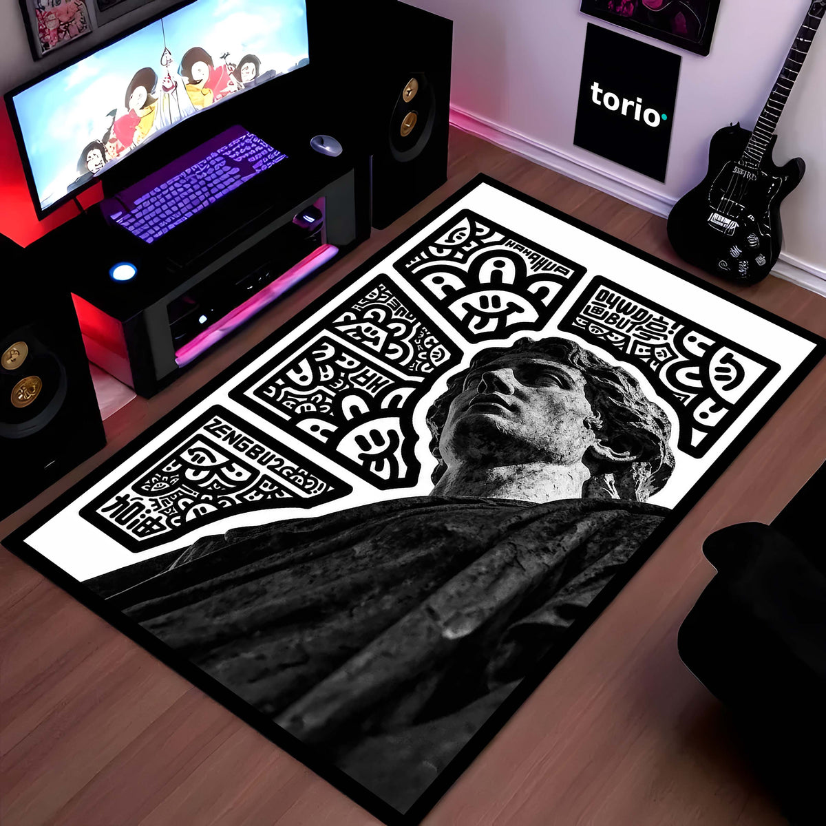 Modern Greek Statue Flat Rug | Classical Sculpture Art Area Flat Rug for Living Room, Bedroom & Office