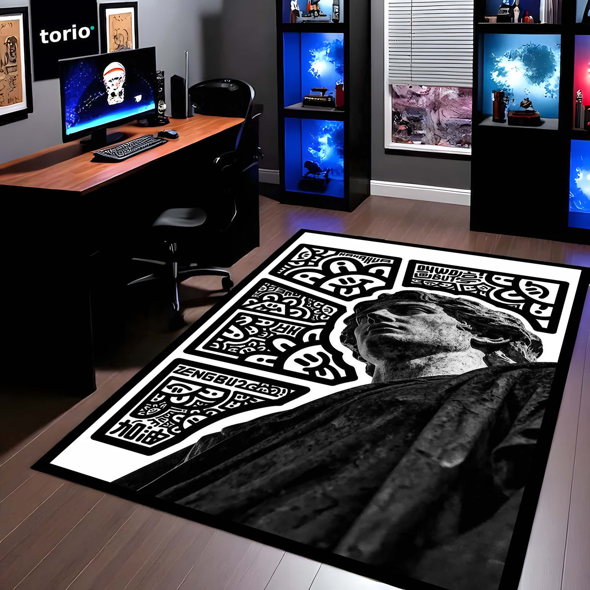 Modern Greek Statue Flat Rug | Classical Sculpture Art Area Flat Rug for Living Room, Bedroom & Office