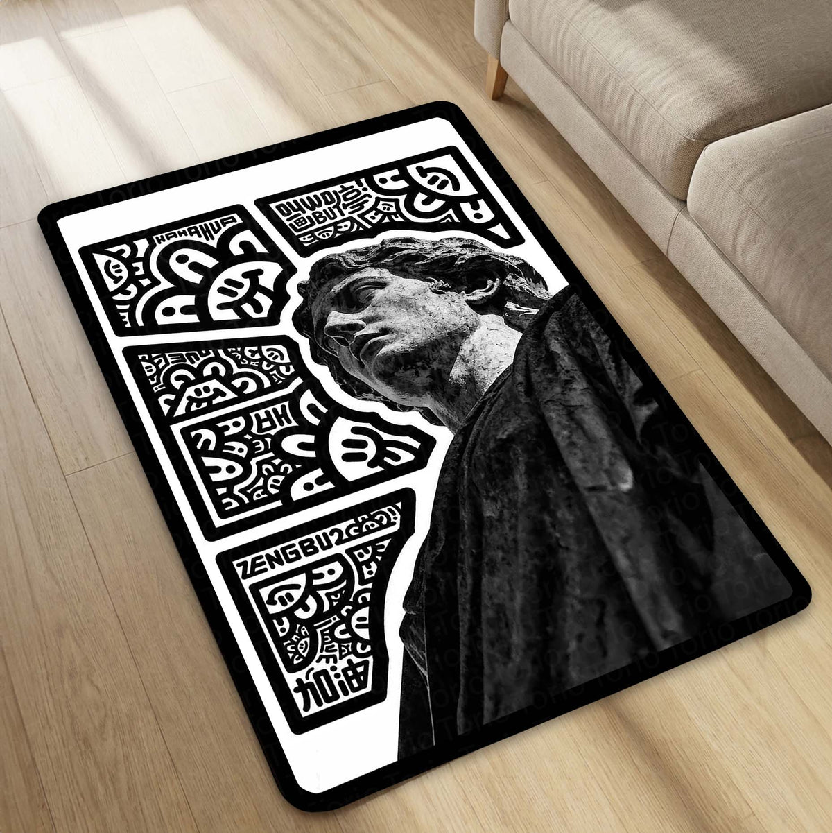 Modern Greek Statue Flat Rug | Classical Sculpture Art Area Flat Rug for Living Room, Bedroom & Office
