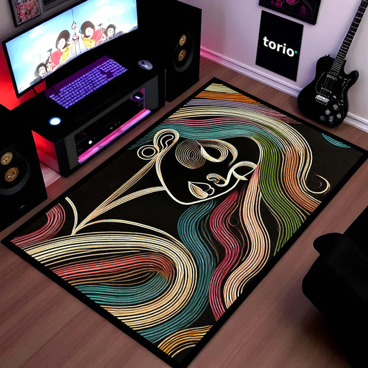 Modern Abstract Line Art Area Flat Rug | Minimalist Geometric Floor Mat | Sophisticated Decorative Flat Rug for Living Room, Office & Contemporary Home Decor
