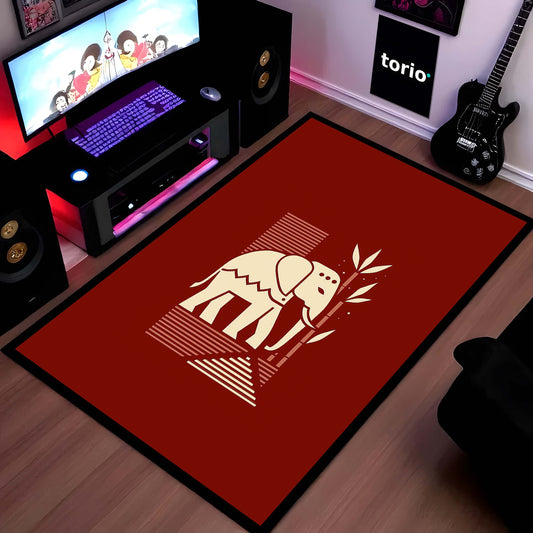 Modern Elephant Illustration Area Flat Rug | Abstract Wildlife Floor Mat | Artistic Decorative Flat Rug for Living Room, Kids Room & Nursery Decor