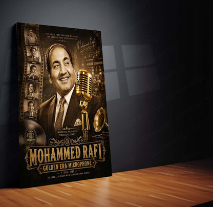 Mohammed Rafi – Golden Era Microphone | Vintage Bollywood Music Metal Frame | Timeless Melody Wall Art by TurtleWings