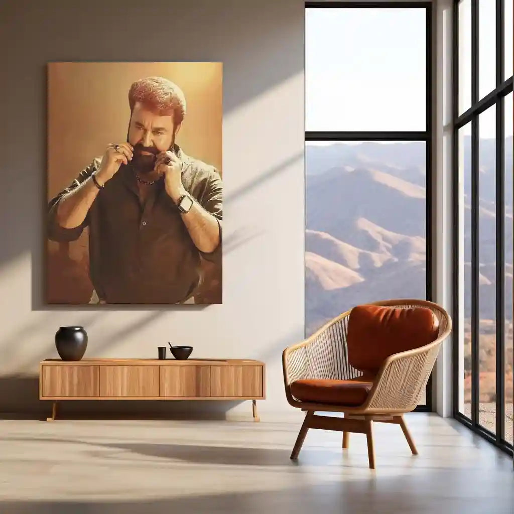 Movies & Series Metal Poster | Mohanlal Stylish Metal Poster | Malayalam Superstar Wall Art | Premium Actor Portrait Frame 01 - TURTLEWINGS