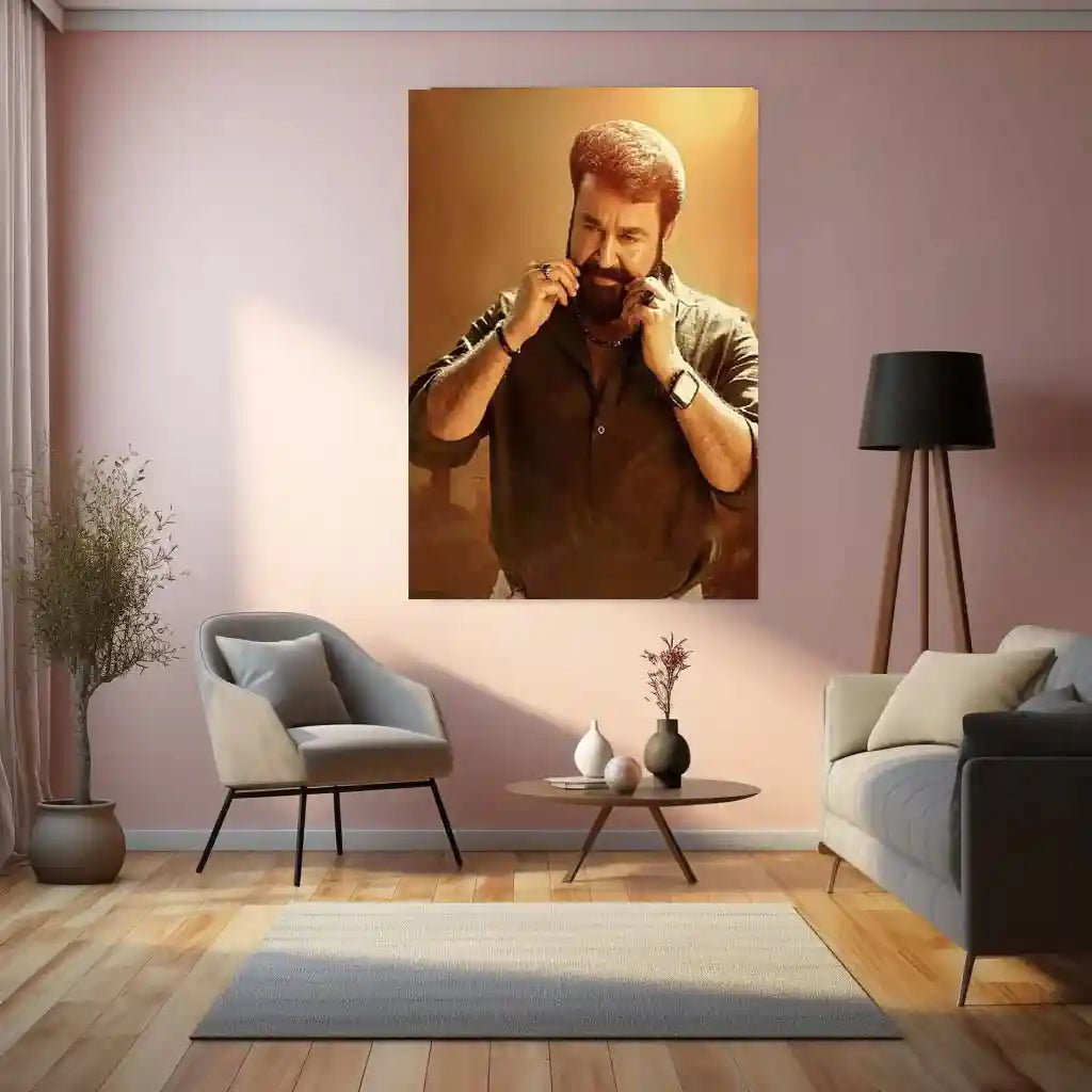 Movies & Series Metal Poster | Mohanlal Stylish Metal Poster | Malayalam Superstar Wall Art | Premium Actor Portrait Frame 01 - TURTLEWINGS
