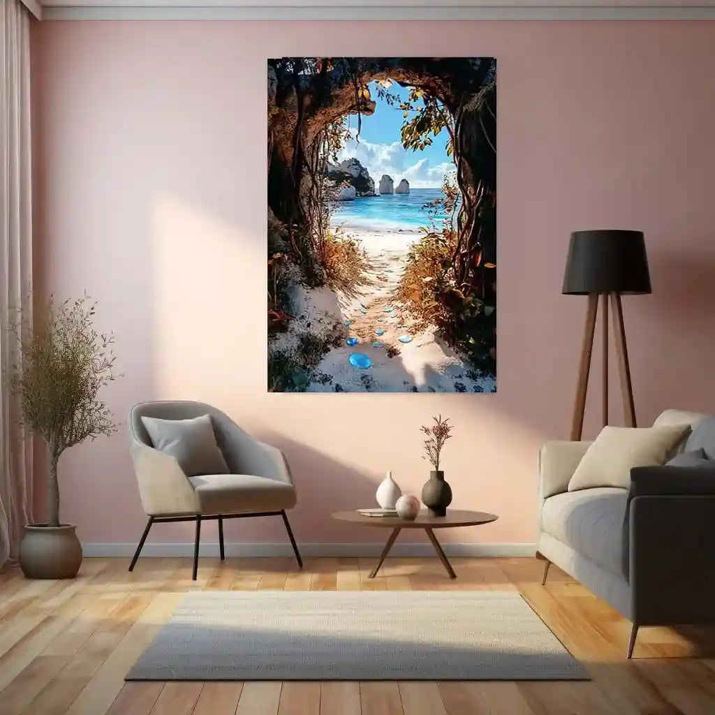 Sea Glass Pathway Metal Poster | Overgrown Nature Trail Wall Art | Tranquil Scenic Decor - TURTLEWINGS