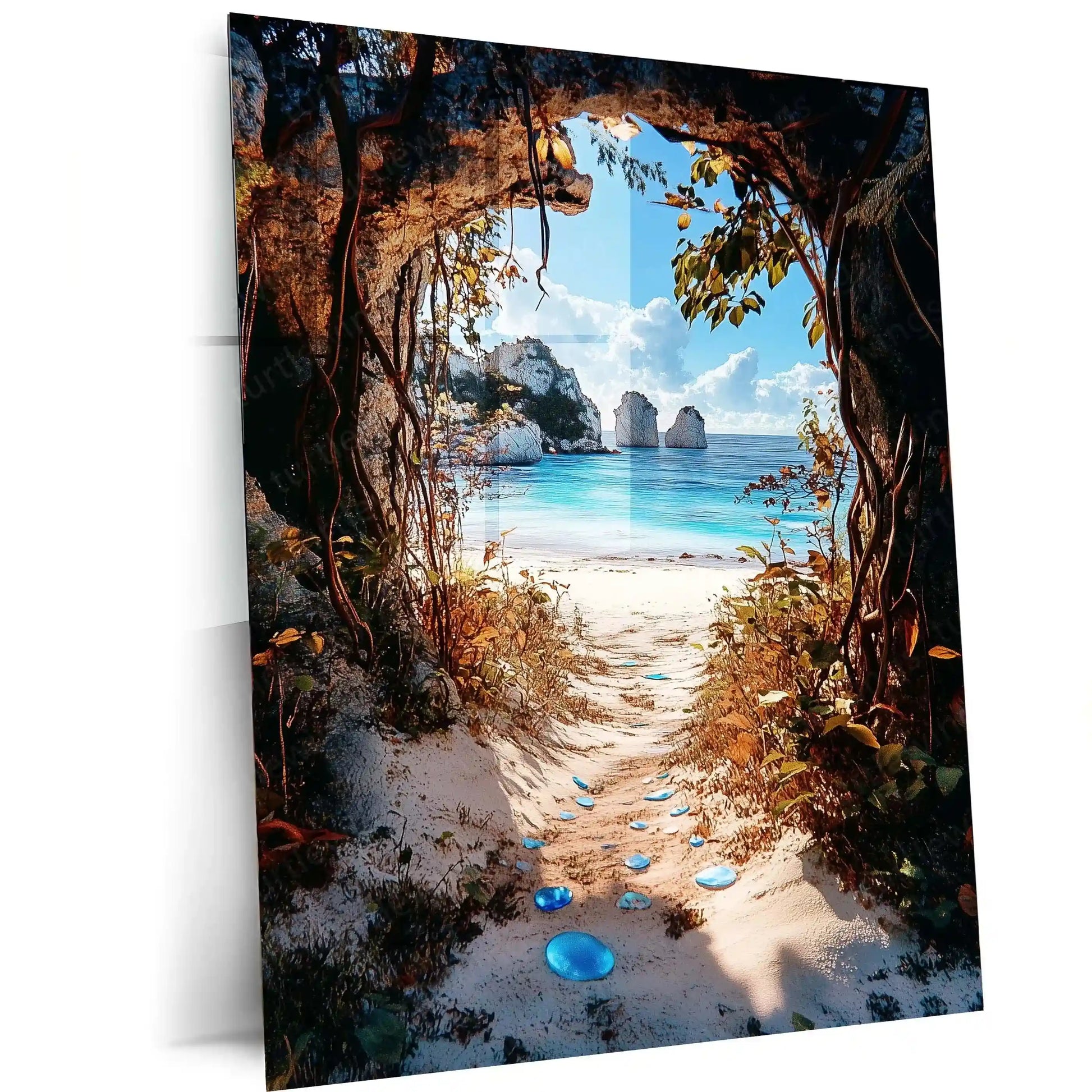 Sea Glass Pathway Metal Poster | Overgrown Nature Trail Wall Art | Tranquil Scenic Decor - TURTLEWINGS