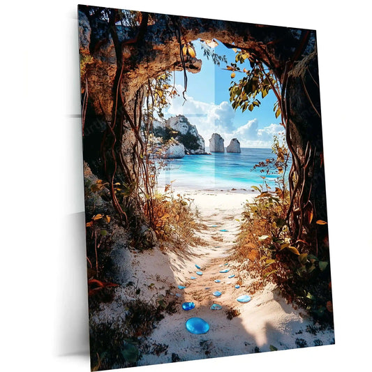 Sea Glass Pathway Metal Poster | Overgrown Nature Trail Wall Art | Tranquil Scenic Decor - TURTLEWINGS