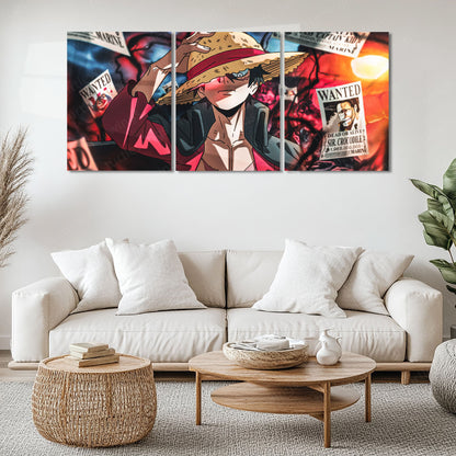 Anime Metal Poster Set of 3 | Monkey D. Luffy Wanted Legacy One Piece Triptych Wall Art