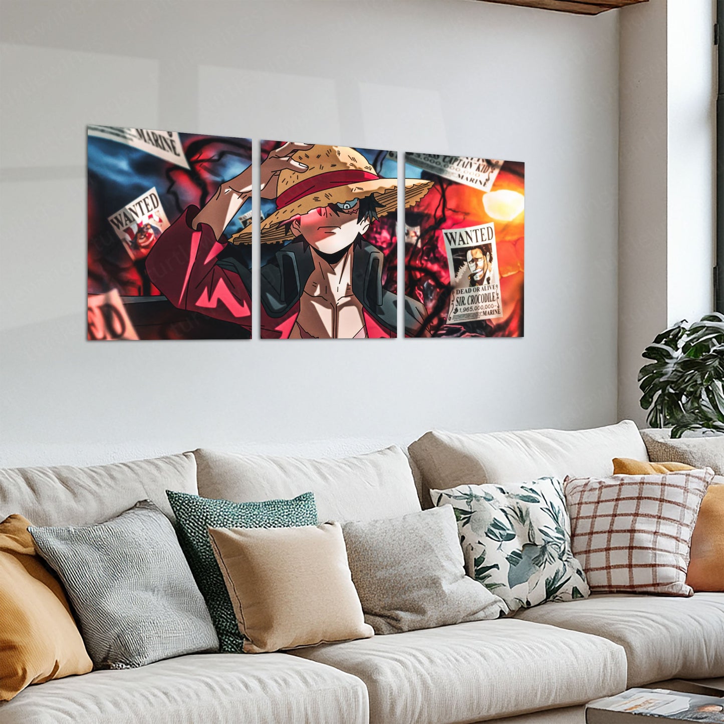 Anime Metal Poster Set of 3 | Monkey D. Luffy Wanted Legacy One Piece Triptych Wall Art