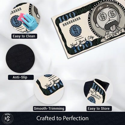 Morty Smith Money Note Flat Rug | Rick and Morty Cartoon Dollar Bill Inspired Bedroom Flat Rug for Gaming Room & Pop Culture Decor