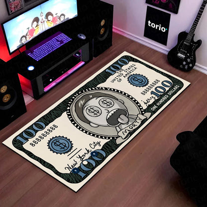 Morty Smith Money Note Flat Rug | Rick and Morty Cartoon Dollar Bill Inspired Bedroom Flat Rug for Gaming Room & Pop Culture Decor