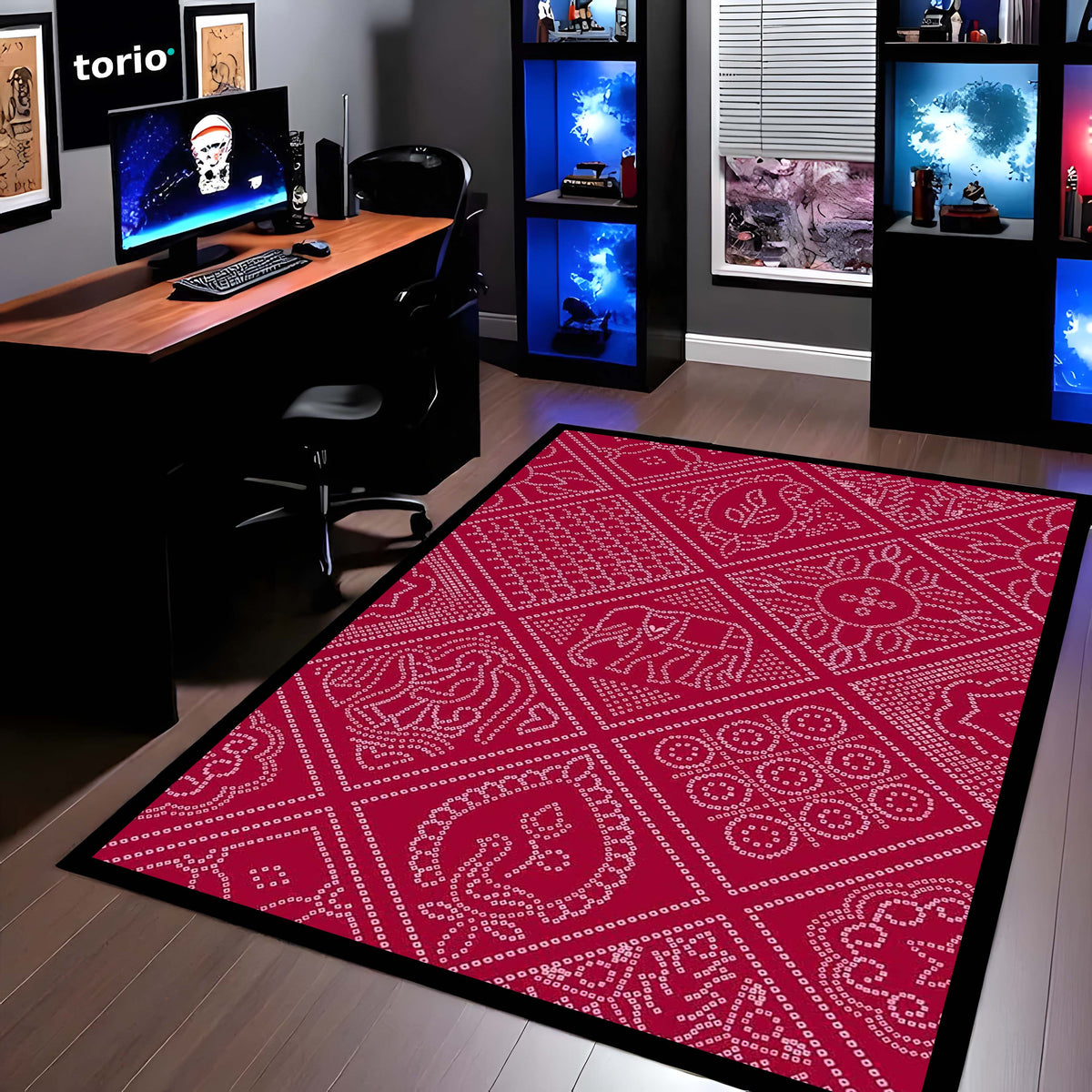 Traditional Decorative Motif Area Flat Rug | Ornate Ethnic Pattern Floor Mat | Cultural Artistic Flat Rug for Living Room, Traditional Home & Study Decor