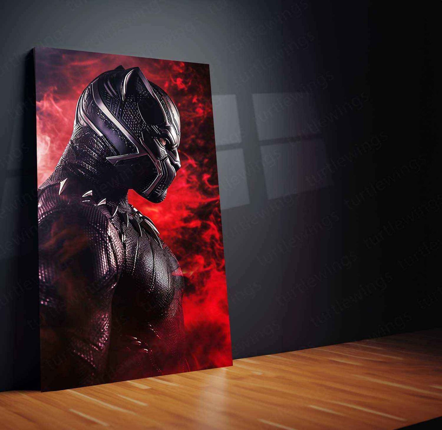 Black Panther from Avengers – Red Smoke Effects Metal Poster by Mundex - TURTLEWINGS