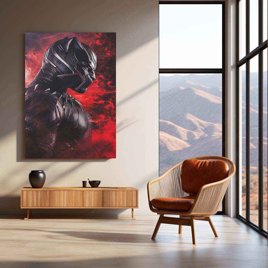 Black Panther from Avengers – Red Smoke Effects Metal Poster by Mundex - TURTLEWINGS