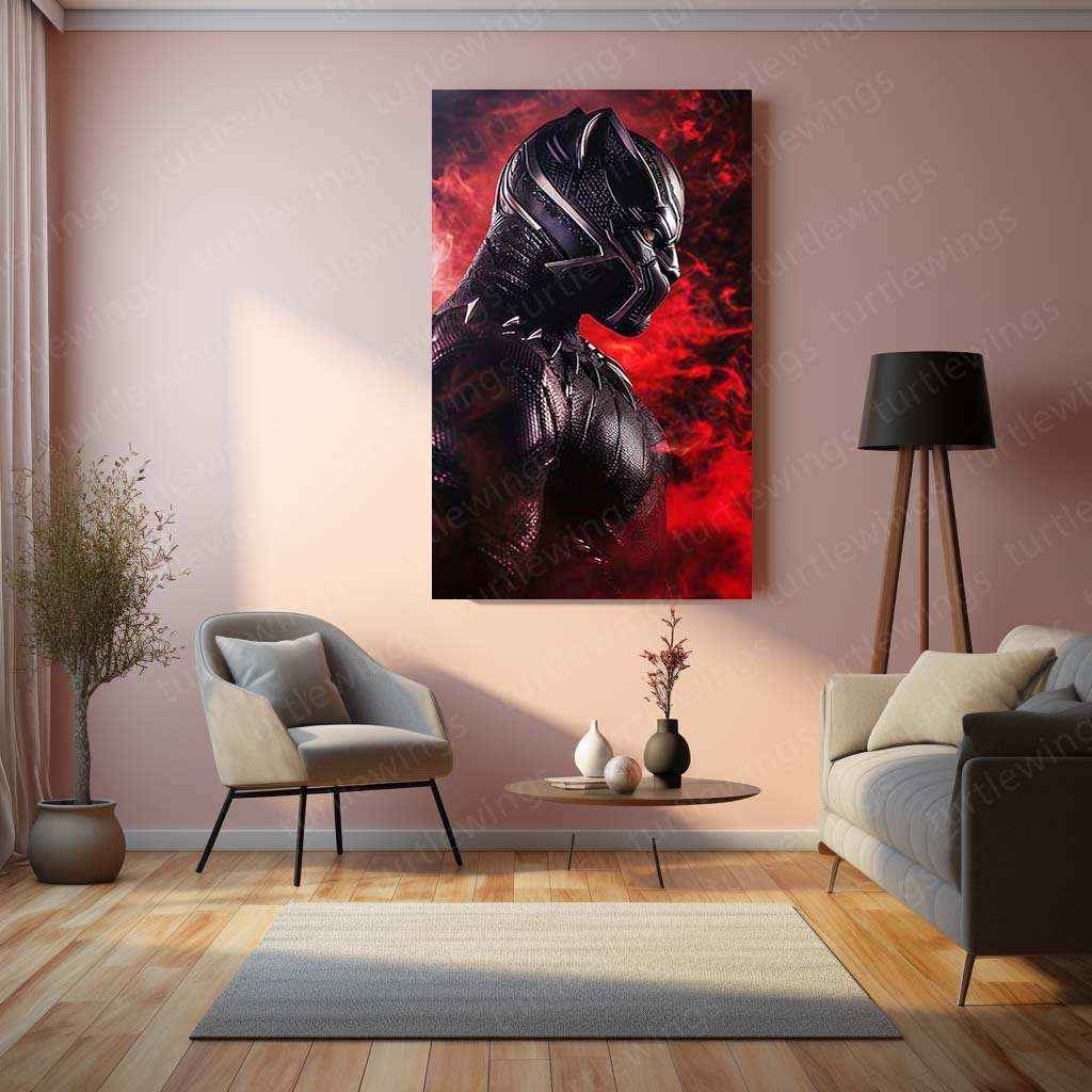 Black Panther from Avengers – Red Smoke Effects Metal Poster by Mundex - TURTLEWINGS