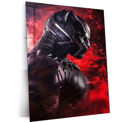 Black Panther from Avengers – Red Smoke Effects Metal Poster by Mundex - TURTLEWINGS