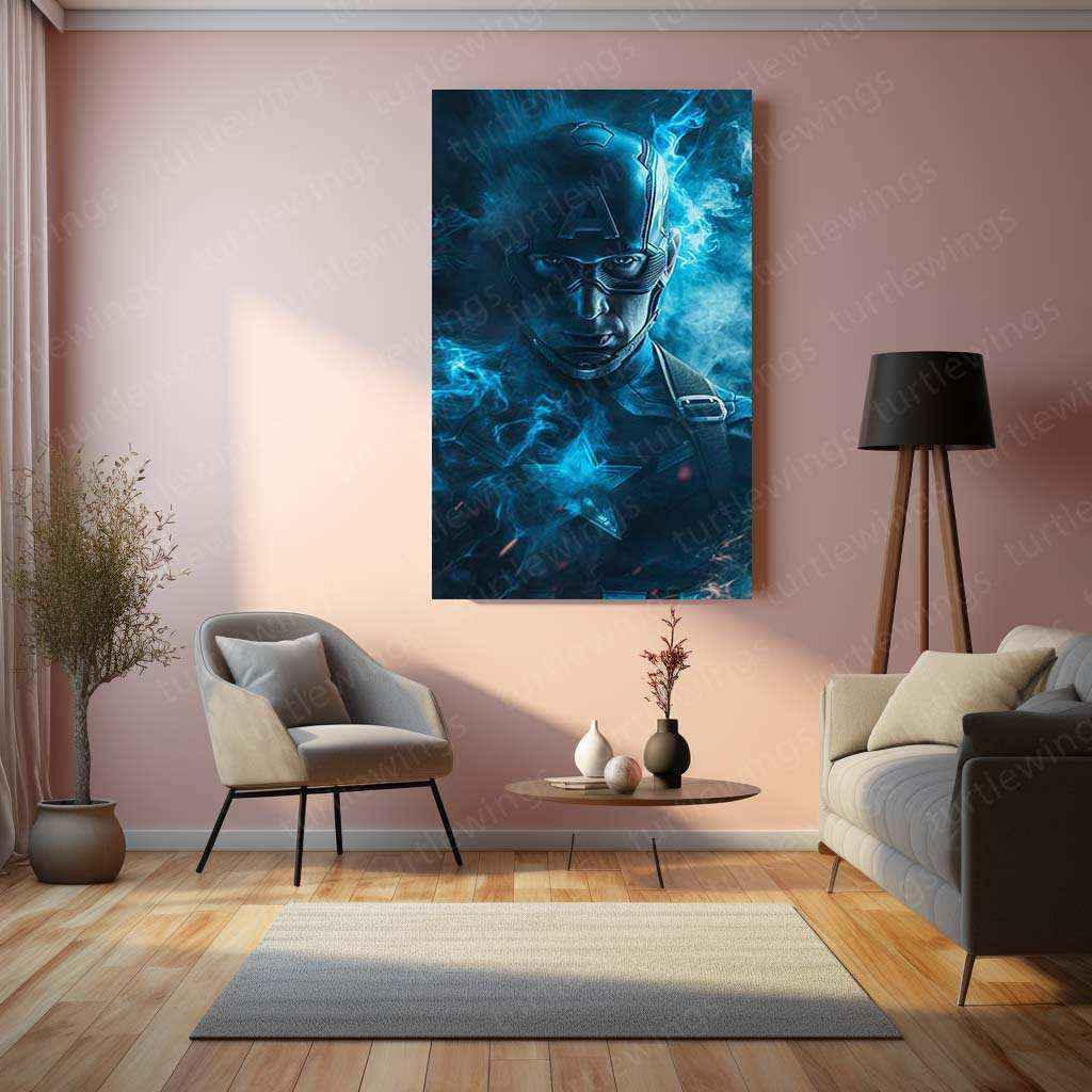 Captain America – Blue Smoke Effects with Cosmic Background Metal Poster by Mundex - TURTLEWINGS