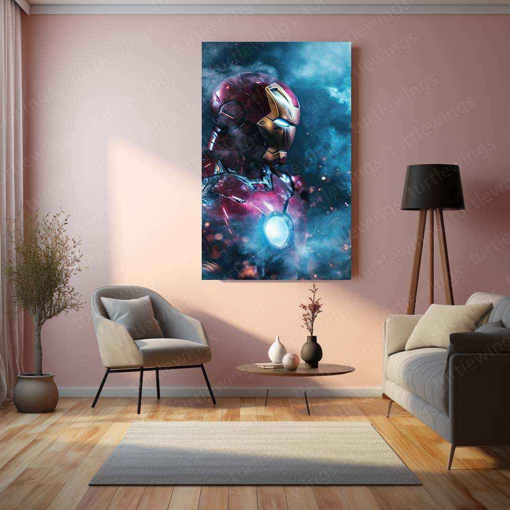 Iron Man – Close-Up with Saber Blue Smoke Effects and Cosmic Background by Mundex - TURTLEWINGS