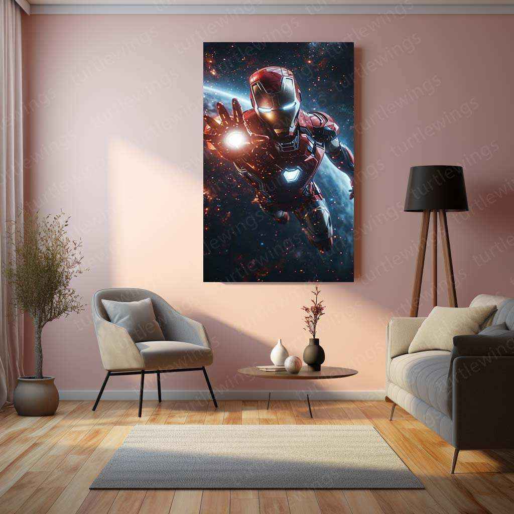 Iron Man Floating in the Air with Cosmic Background - TURTLEWINGS