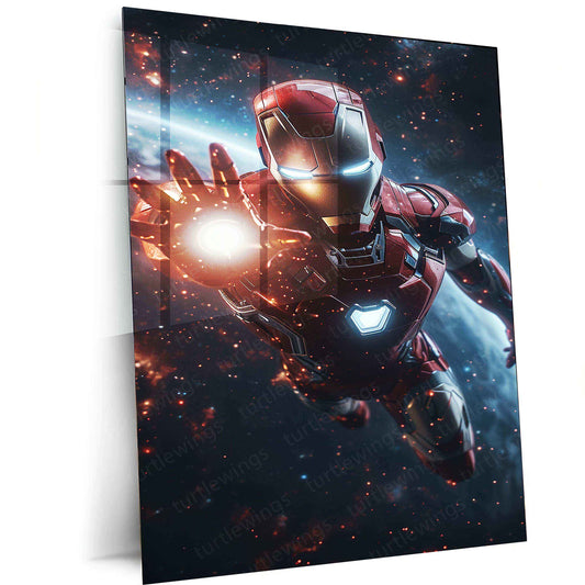 Iron Man Floating in the Air with Cosmic Background - TURTLEWINGS