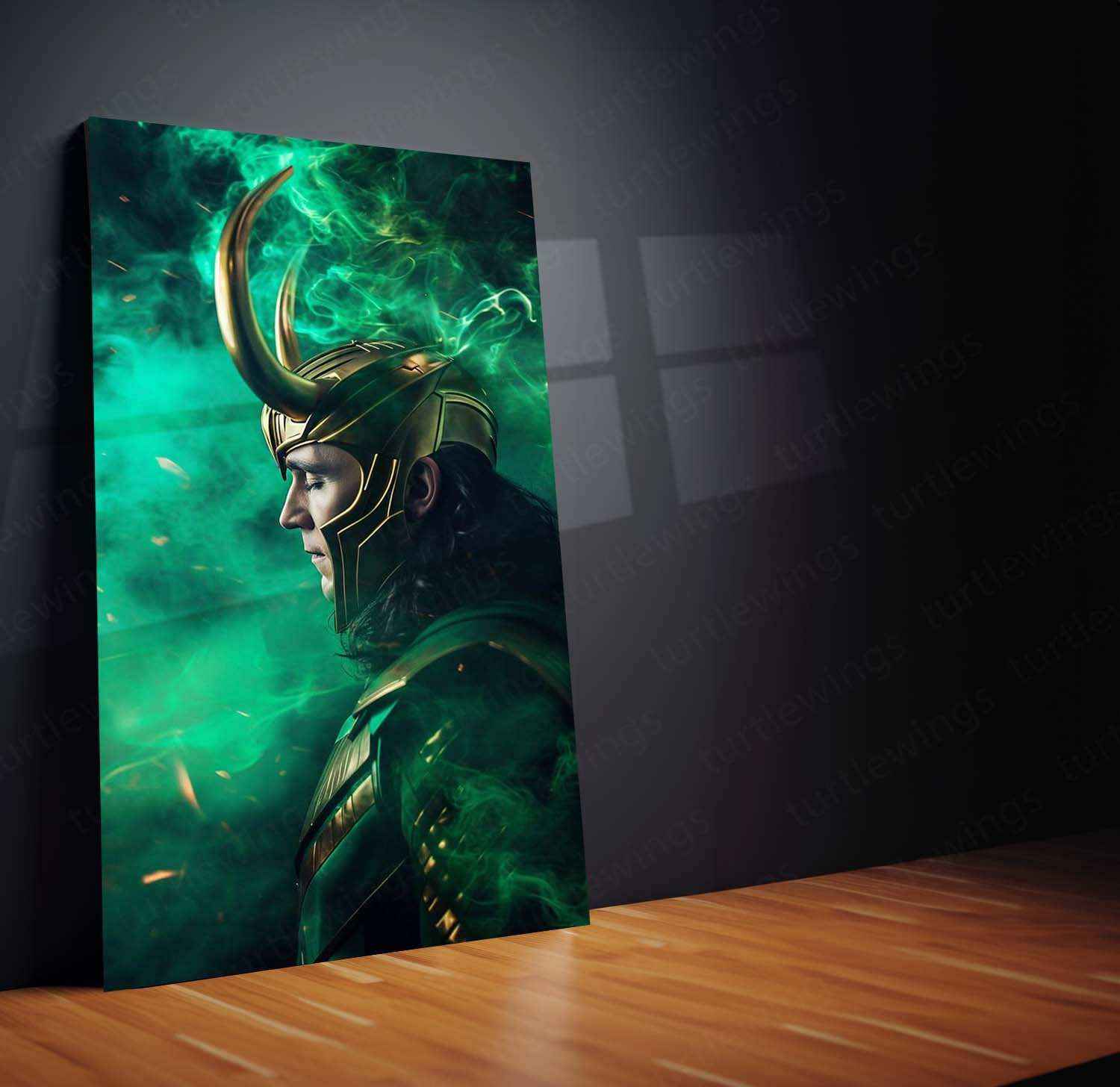 Loki Close-Up with Green Smoke Effects and Cosmic Background - TURTLEWINGS