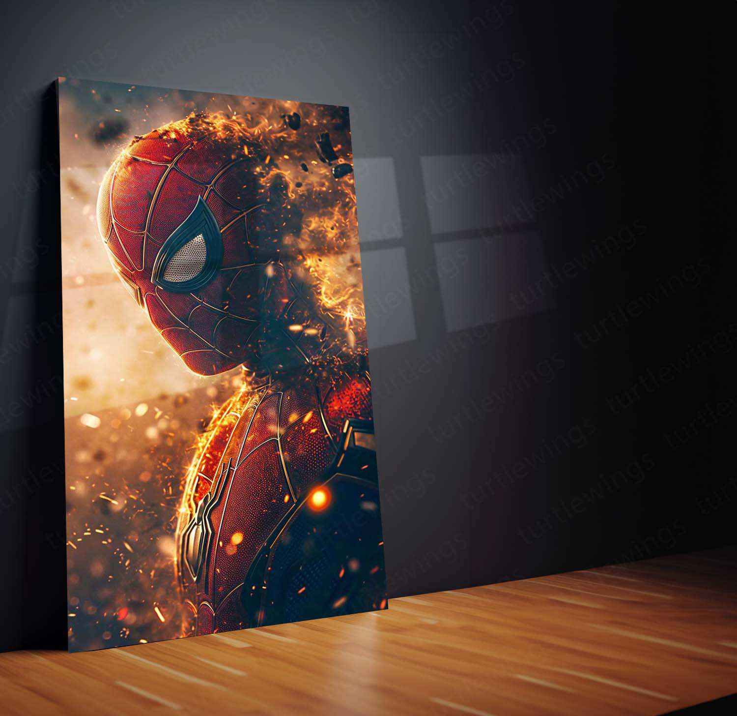 Spider-Man with Gold-Red Smoke Effects - Digital Artwork Print - TURTLEWINGS