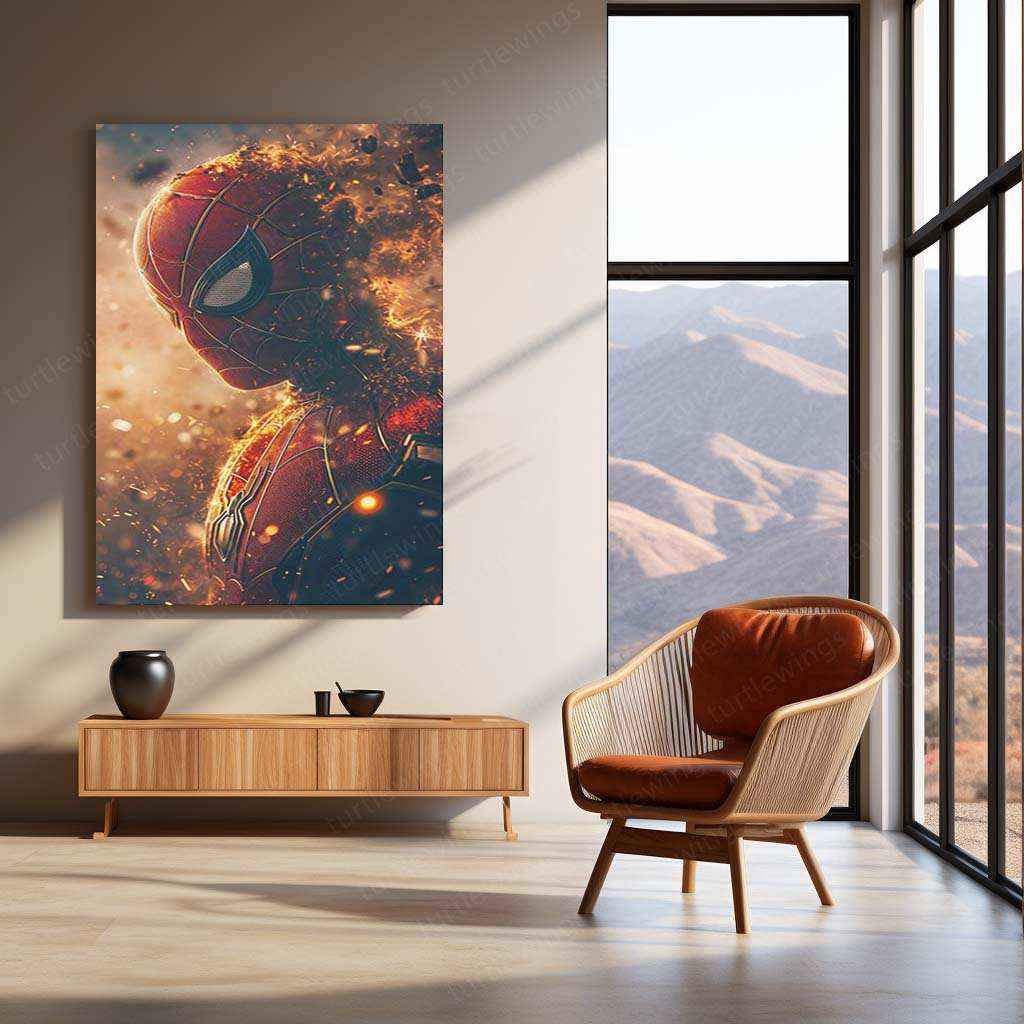 Spider-Man with Gold-Red Smoke Effects - Digital Artwork Print - TURTLEWINGS
