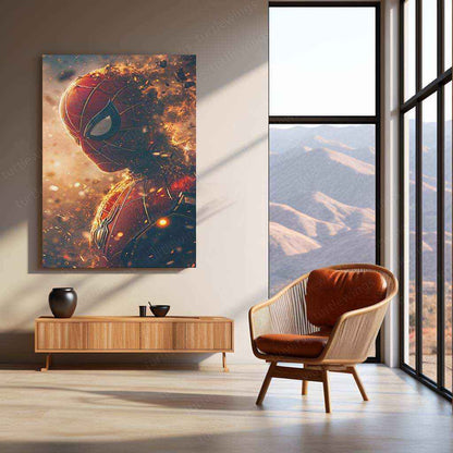 Spider-Man with Gold-Red Smoke Effects - Digital Artwork Print - TURTLEWINGS