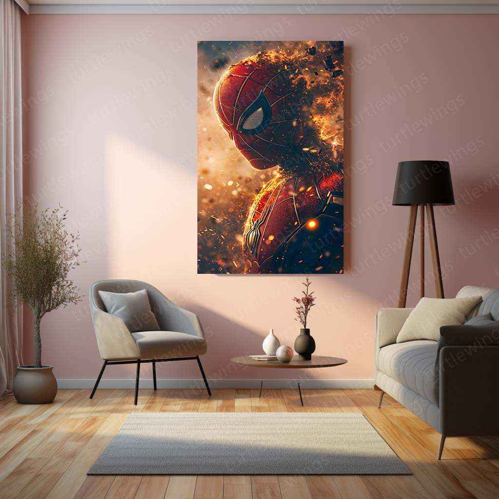 Spider-Man with Gold-Red Smoke Effects - Digital Artwork Print - TURTLEWINGS