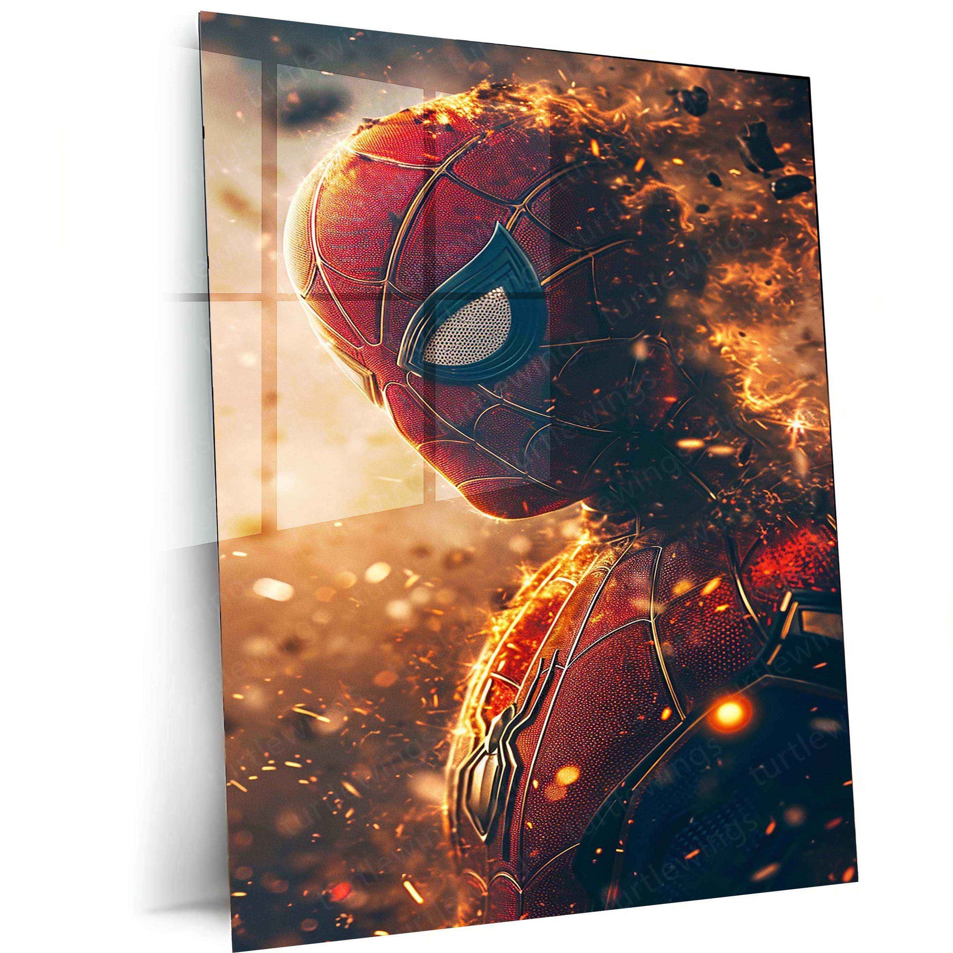 Spider-Man with Gold-Red Smoke Effects - Digital Artwork Print - TURTLEWINGS