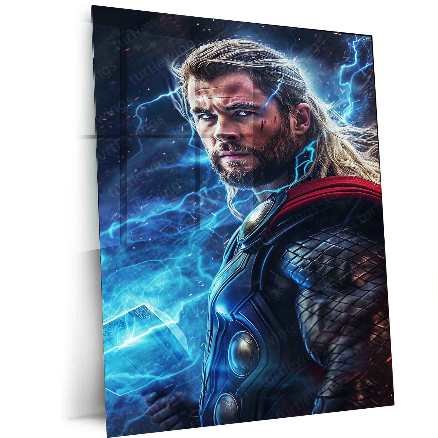 Thor Holding Thor's Hammer with Lightning - Digital Artwork Print - TURTLEWINGS
