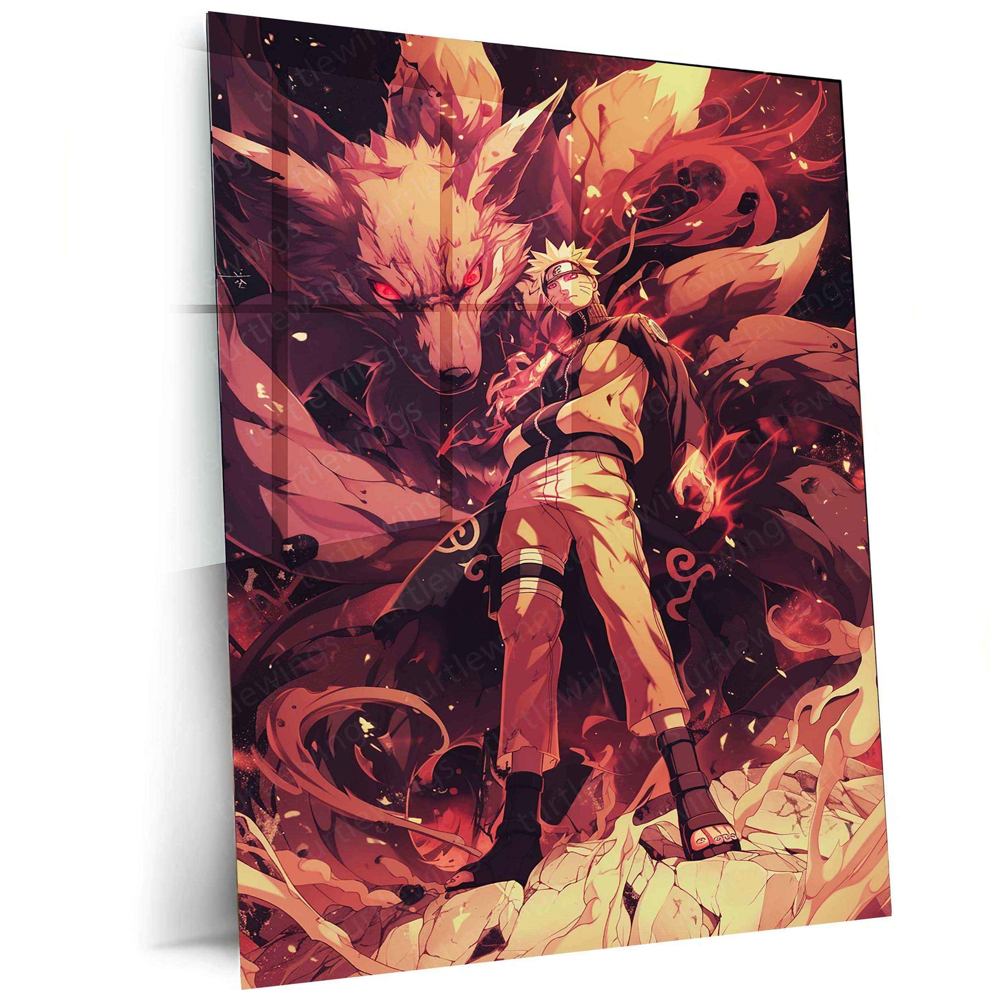 Naruto x Kurama Metal Poster – Legendary Tailed Beast & Ninja Duo | Naruto Anime Wall Art 2 - TURTLEWINGS