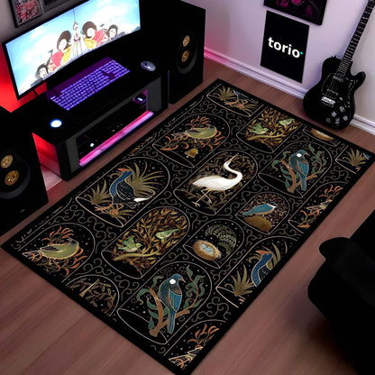 Botanical Nature Illustration Area Flat Rug | Whimsical Floral & Leaf Pattern Floor Mat | Artistic Decorative Flat Rug for Living Room, Nursery & Bedroom Decor