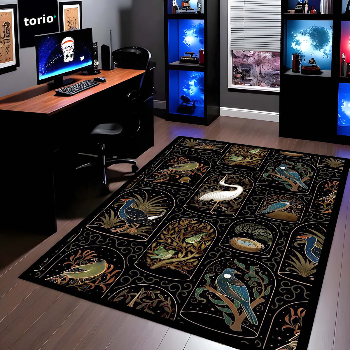 Botanical Nature Illustration Area Flat Rug | Whimsical Floral & Leaf Pattern Floor Mat | Artistic Decorative Flat Rug for Living Room, Nursery & Bedroom Decor