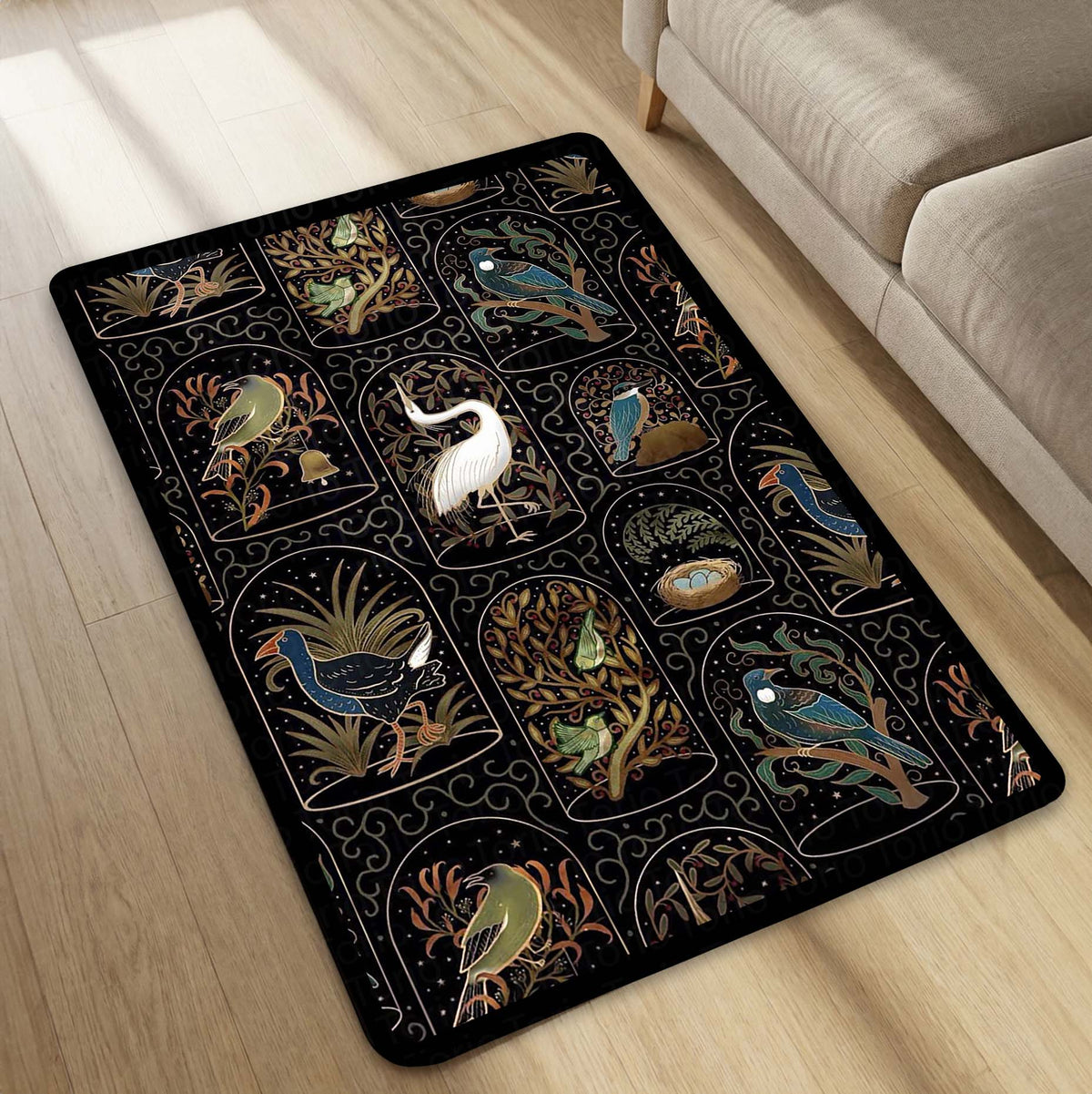Botanical Nature Illustration Area Flat Rug | Whimsical Floral & Leaf Pattern Floor Mat | Artistic Decorative Flat Rug for Living Room, Nursery & Bedroom Decor