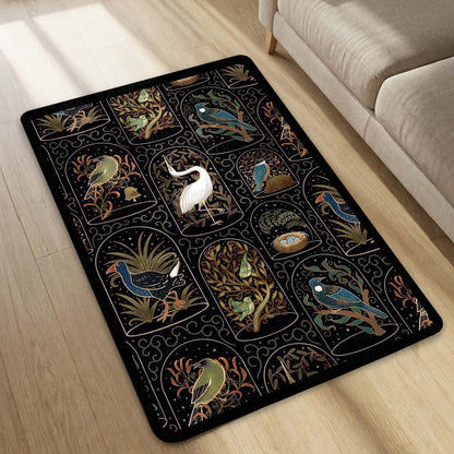 Botanical Nature Illustration Area Flat Rug | Whimsical Floral & Leaf Pattern Floor Mat | Artistic Decorative Flat Rug for Living Room, Nursery & Bedroom Decor