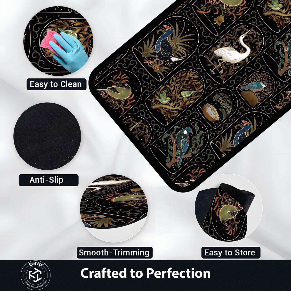 Botanical Nature Illustration Area Flat Rug | Whimsical Floral & Leaf Pattern Floor Mat | Artistic Decorative Flat Rug for Living Room, Nursery & Bedroom Decor
