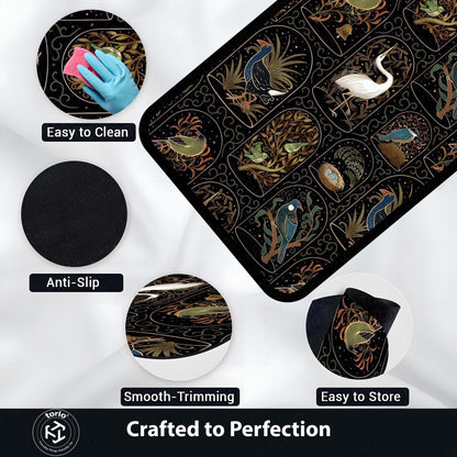 Botanical Nature Illustration Area Flat Rug | Whimsical Floral & Leaf Pattern Floor Mat | Artistic Decorative Flat Rug for Living Room, Nursery & Bedroom Decor