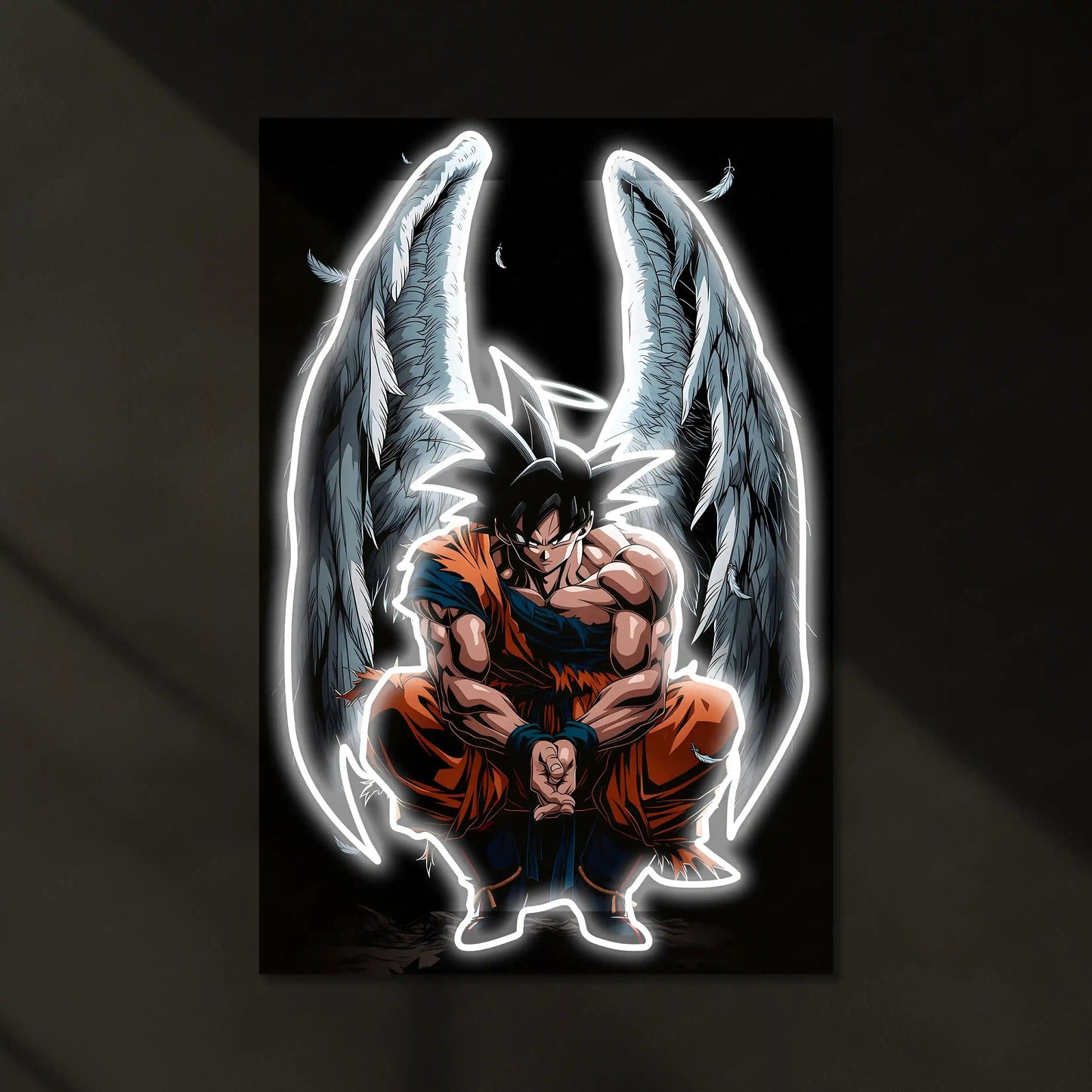 Angel Goku Neon LED Frame | Dragon Ball Anime Wall Art | White Aura Divine Warrior Design - TURTLEWINGS