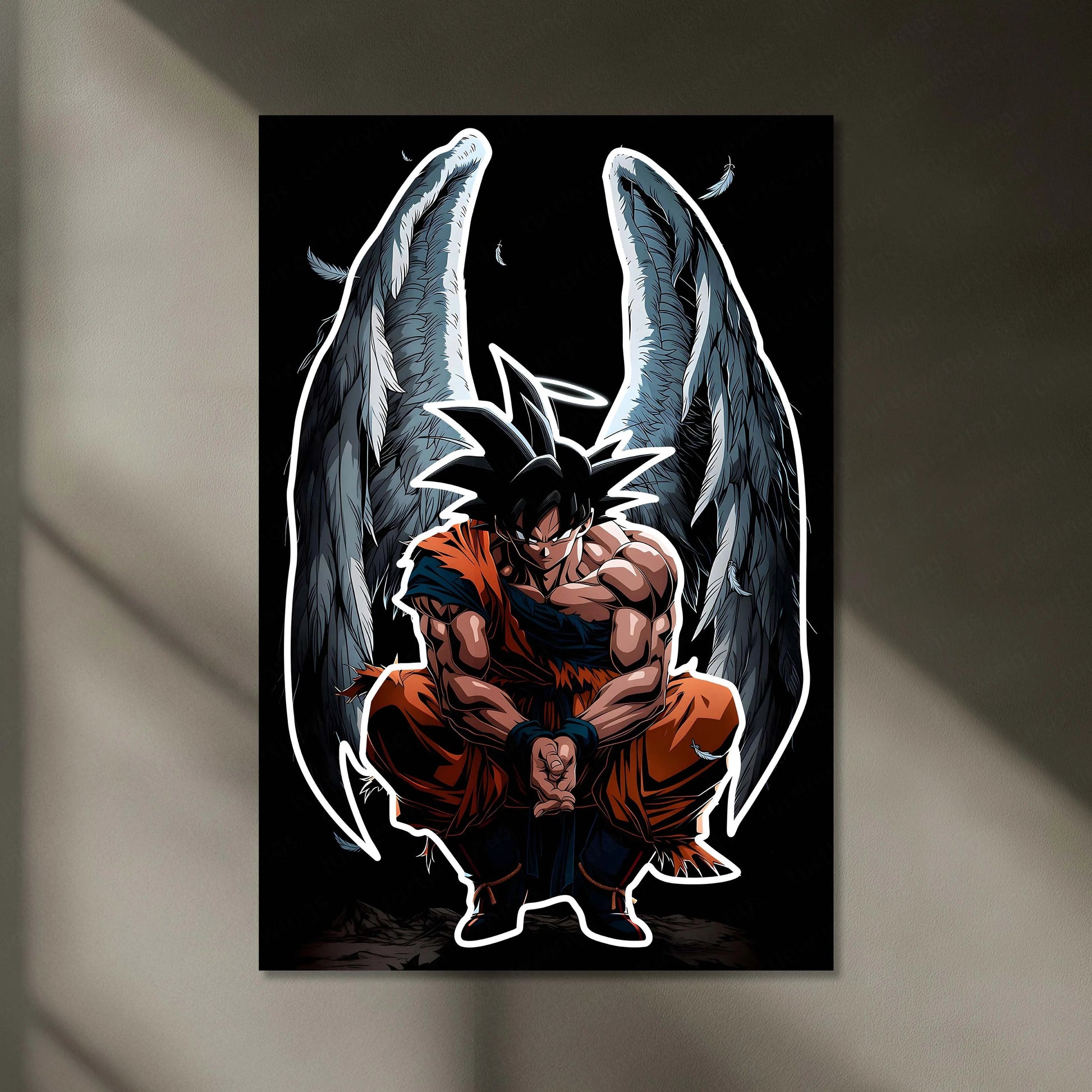 Angel Goku Neon LED Frame | Dragon Ball Anime Wall Art | White Aura Divine Warrior Design - TURTLEWINGS